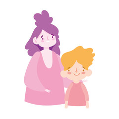 mother and son boy cartoon character portrait design