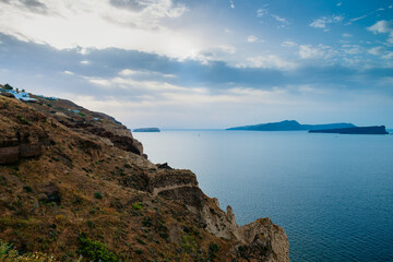 Fototapeta premium Santorini island, Greece. Beautiful summer landscape, sea view.