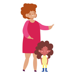 mother and daughter characters cartoon, family day