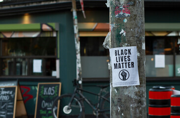 Black Lives Matter Movement Sign Symbol on City Post 