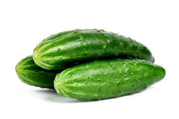 group of a fresh tasty cucumbers isolated on white background.