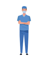 male surgeon doctor wearing medical mask and hat