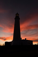 Lighthouse of Cabo de Santa Maria, located in La Paloma, Uruguay; at sunset