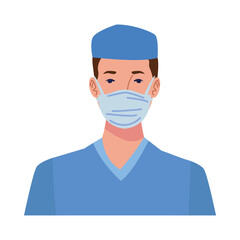 male surgeon doctor wearing medical mask and hat