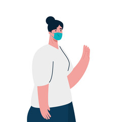 woman with mask design of medical care and covid 19 virus theme Vector illustration