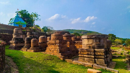Landscape photo of a most famous Buddhist site called as udayagiri hill at jajpur, Bhubaneswar,odisha,india. many ancient statues and stupas present here 