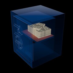 Safe with money. X ray material. Buisness concept