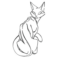 Vector illustration of a cartoon cay sitting. Cat sketch.