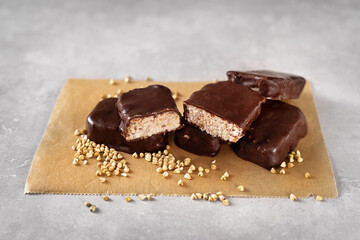 Vegan sweet bars made from healthy raw green buckwheat