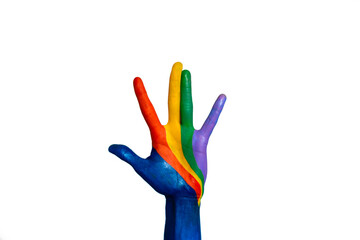 Water painted hands on white background.