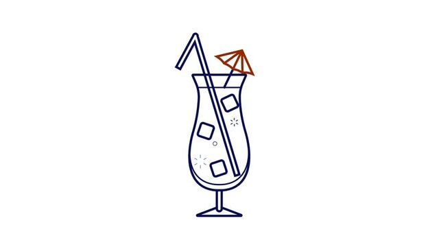 Animated icon for hurricane tiki classic beach summer cocktail. High resolution Video banner for a bar pub restaurant party liquor shop website menu. Line art stroke minimalist cartoon style.