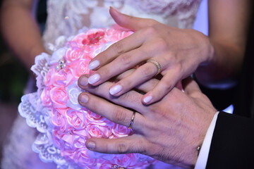 bride and groom hands with rings
