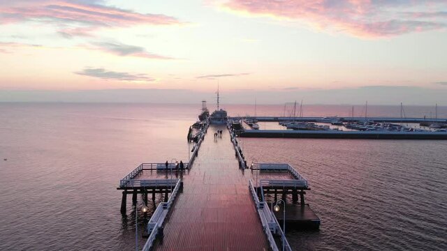 Pier During Sunset - Aerial