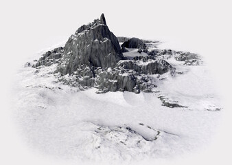 Snowy mountains. Isolate on white background. 3d render