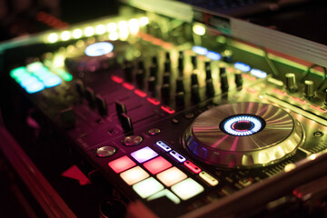 Fototapeta na wymiar DJ playing music at mixer