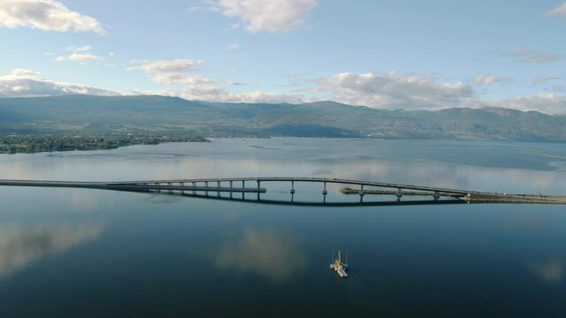 Aerial Drone Shot of Kelowna Bridge in Okanagan, William R. Bennett Bridge