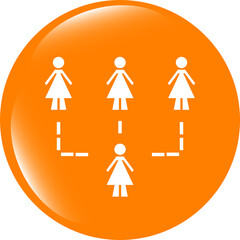 icon button with network of woman inside, isolated on white