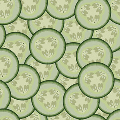Vector seamless pattern of green cucumber slices.