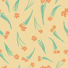 Orange daffodils seamless pattern print background vector design