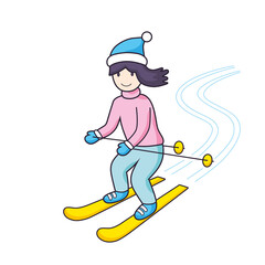 Girl skier cartoon isolated