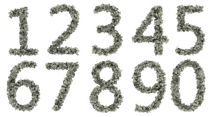 digits from dollars. Alphabet from dollars isolate on white background