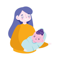 young mother carrying a her baby son cartoon, family day