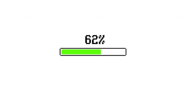 vintage minimal loading bar, 80s 90s. Retro game style, Black and Green 4k animation. Ideal for upload and progress concepts. White background