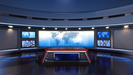 3d virtual news studio - obrazy, fototapety, plakaty