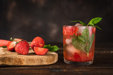 Close up of a cold summer strawberry alcohol free cocktail