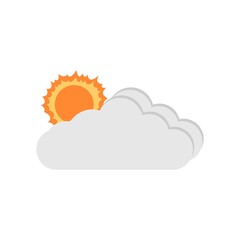 Sun rising behind clouds icon illustration. Sunny weather forecast icon.