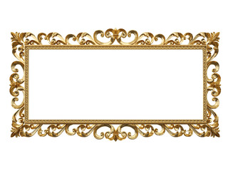 Golden vintage frame, mirror. Design retro element. physical realistic reflection . 3d rendering.