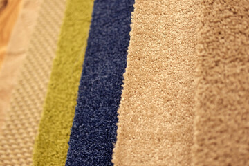 Colorful carpet samples on exhibition for retail
