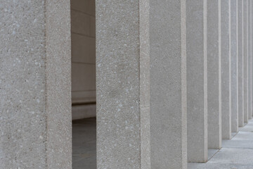 Rhythm of white columns in a modern architecture exterior 