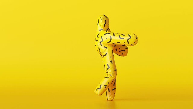 3d cartoon character dancing over yellow background, person wearing inflatable costume with abstract pattern, funny mascot doing exercises looping animation, modern minimal seamless motion design
