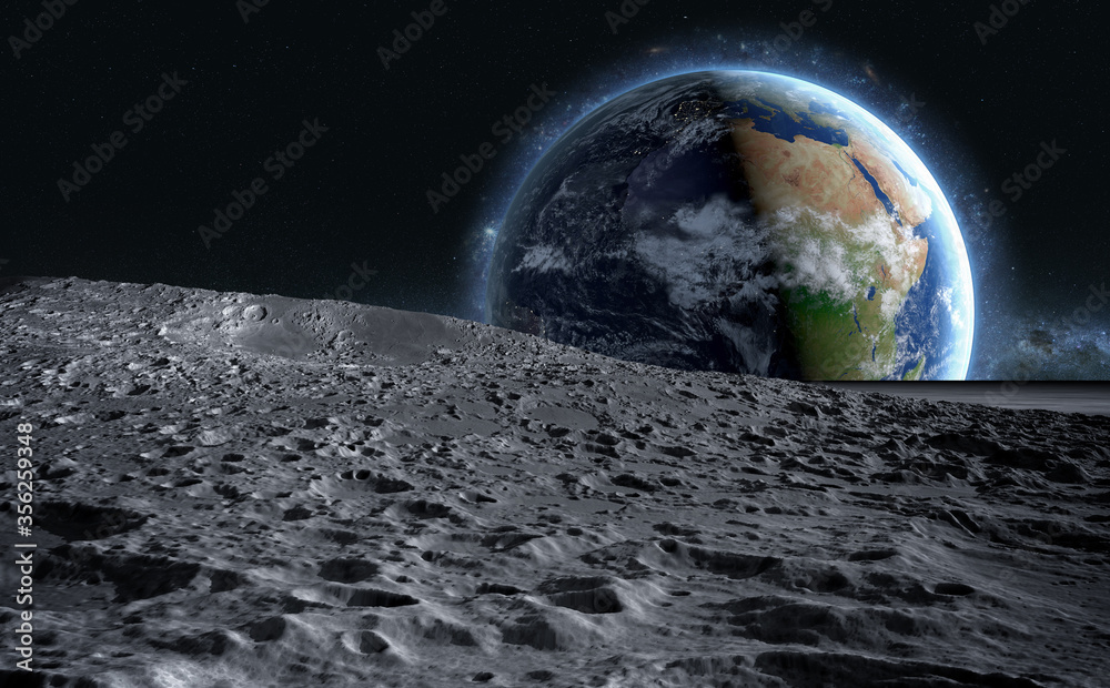 Wall mural moon surface. the space view of the planet earth. 3d rendering