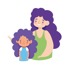 mother and daughter characters cartoon, family day