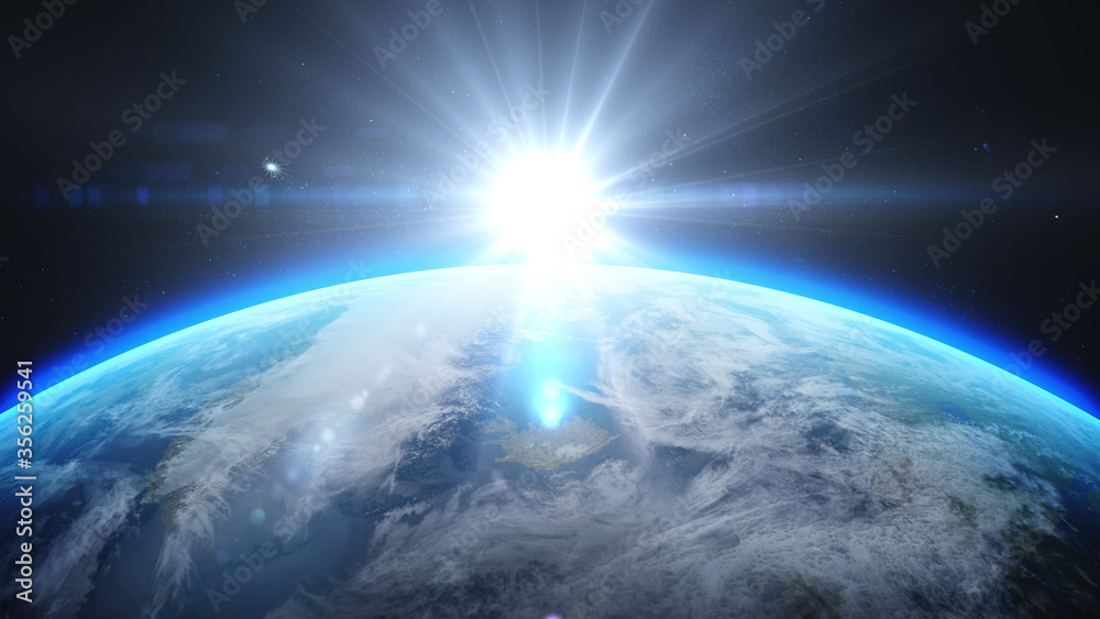 Canvas Prints sunrise over earth as seen from space. with stars background. 3d rendering