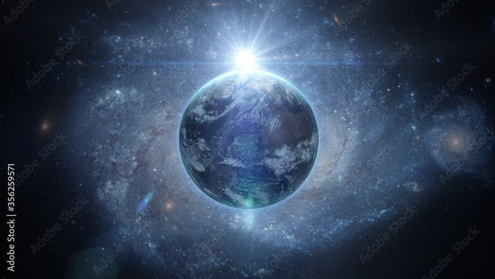 Canvas Prints sunrise over earth as seen from space. with stars background. 3d rendering