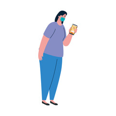 Woman client with mask and smartphone design, Safe delivery logistics and transportation theme Vector illustration