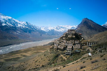 Key Monastery in a picturesque setting in Spiti Valley, Himachal Pradesh, India. Also known as Kee,...