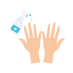 Obraz premium Hands sanitizer bottle with hands design, Disinfects clean antibacterial and hygiene theme Vector illustration