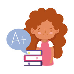 online education student girl with score high and books stacked