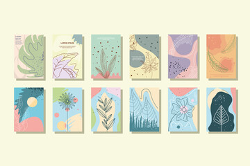 set of abstract plants banners