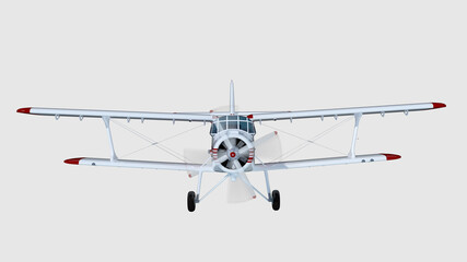 old retro bi plane isolate on white. 3d rendering