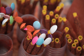 Obraz na płótnie Canvas Plastic Color Spoons, Mexican candies