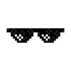 Pixel glasses. Sun glasses pixel art icon on white background. Pixel glasses gangster.