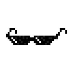 Fototapeta na wymiar Pixel glasses. Sun glasses pixel art icon on white background. Pixel glasses gangster.