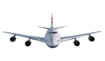 Boeing 747 flying in the clouds isolate on white. 3d rendering