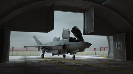 F 35 , american military fighter plane. Militay base, hangar, bunker