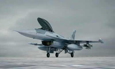 Fototapeta na wymiar F 16 , american military fighter plane. 3d render
